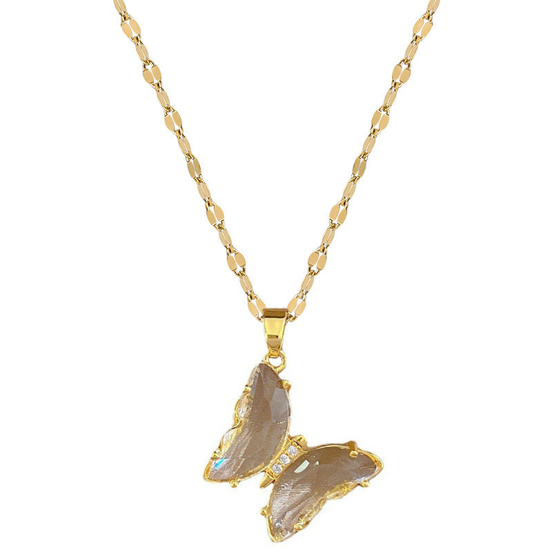 European And American Ins Crystal Zircon Butterfly Pendant Necklace b52118a0 4324 4ffd 9096 bbba511ef73d
