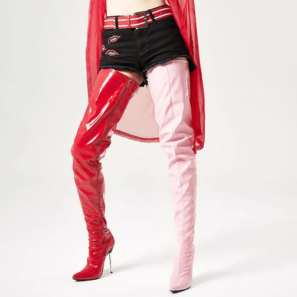 Pointed Toe Side Zip Patent Leather High Stiletto Over The Knee Women's Boots b55bc6f2 0a8d 4081 805e b846c6e800bf 70c0d51d f