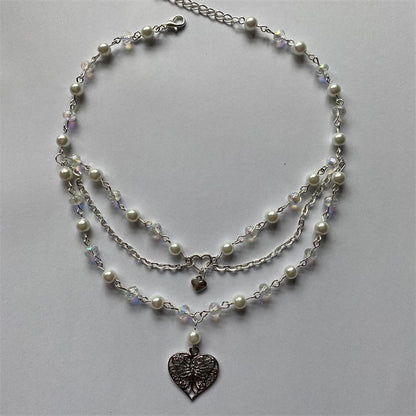 Multilayer Butterfly Love Necklace Female Pearl Peach Heart Choker b55dbc97 d5cc 4b81 a976 7cd4c0a84205