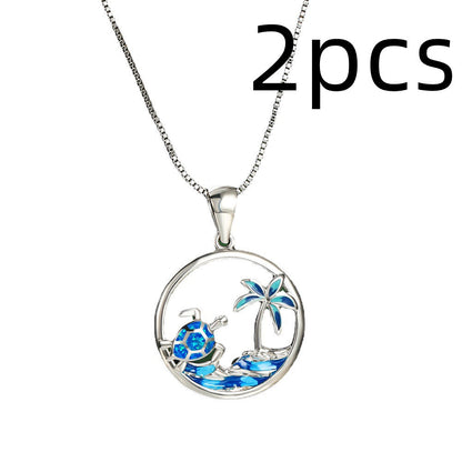 Platinum Blue Opal Turtle Palm Necklace b59716a8 aa9c 4cac bc7a 92d98898ea03