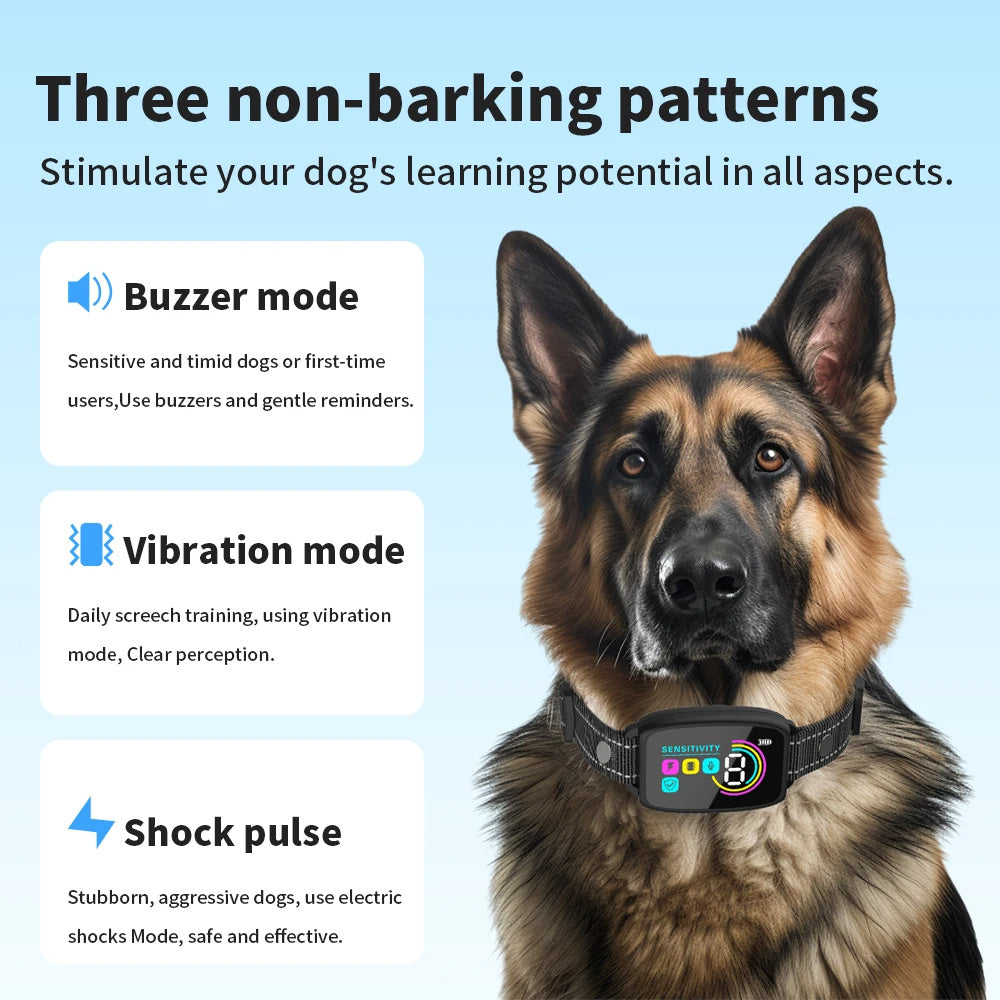 Smart Automatic Anti Barking Dog Collar Rechargeable Bark Stopper Stop Barking HD Digital Display IP67 Waterproof Collar For 