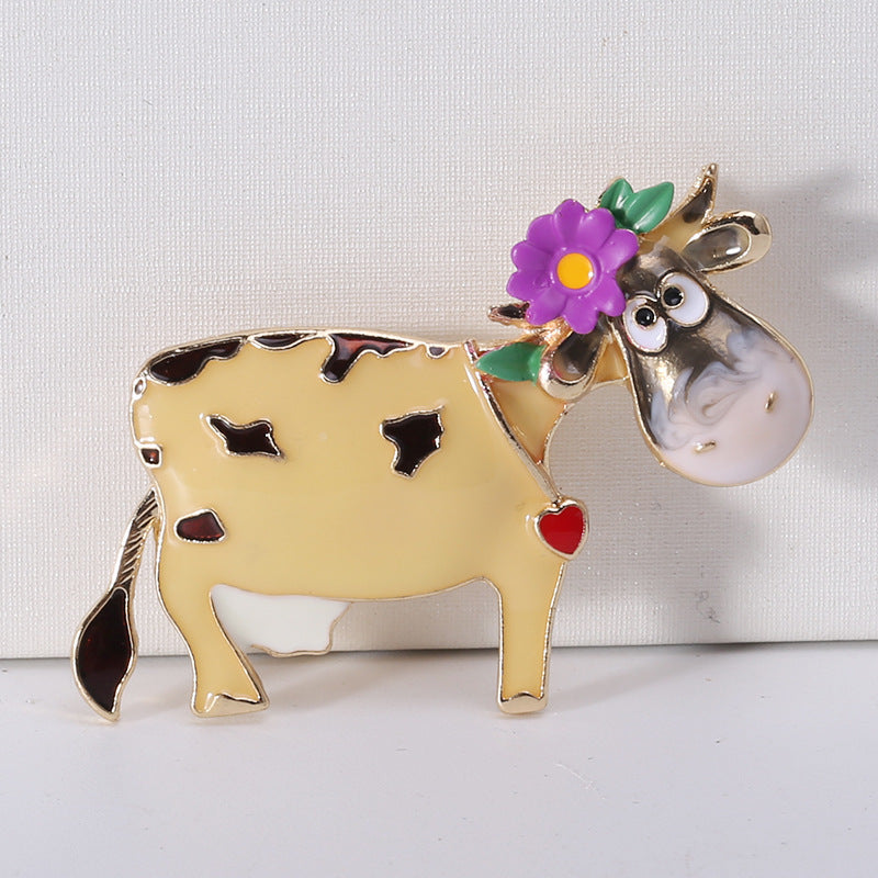 Fashion Alloy Dripping Oil Small Flower Cow Brooch b5cc5857 31a9 41e9 917f cc32c317a67b