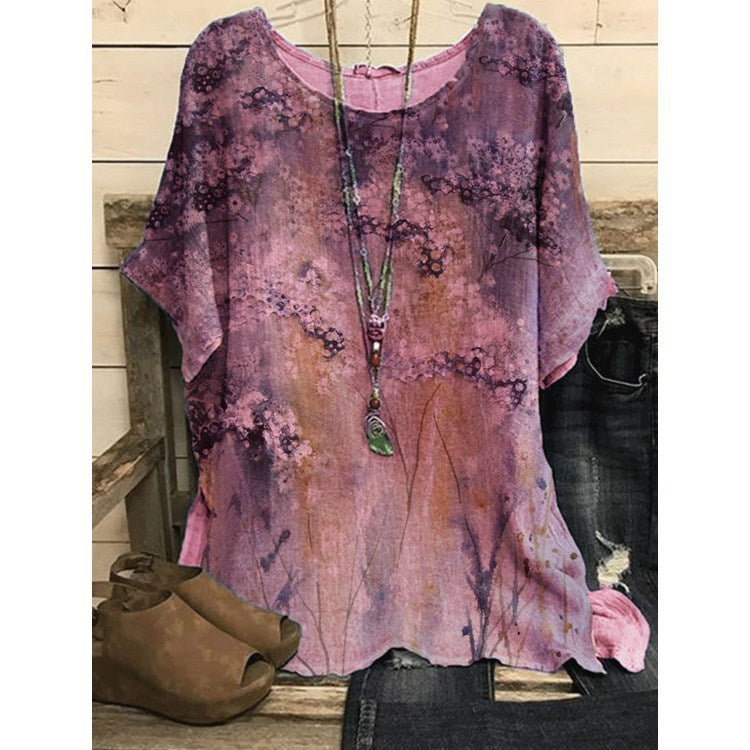 Loose Round Neck Short Sleeve Cotton And Linen Top b5d1eb34 c892 4b3f a0b7 37bec6b6bc68
