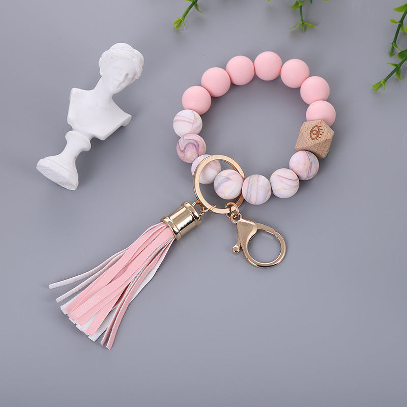 Color Silicone Bead Bracelet PU Tassel Key Chain b60b59a3 0219 4c56 8b66 efc068a094b0