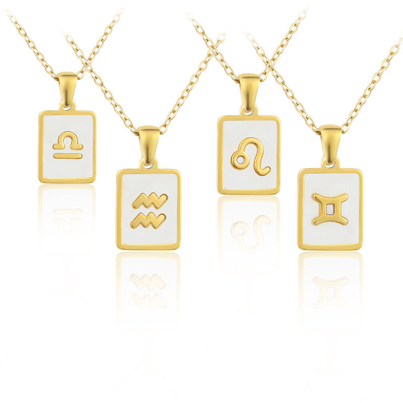 Stainless Steel Square Shell Zodiac Necklace b61098c0 7fc3 44b1 9afe 256c67ff4fd8
