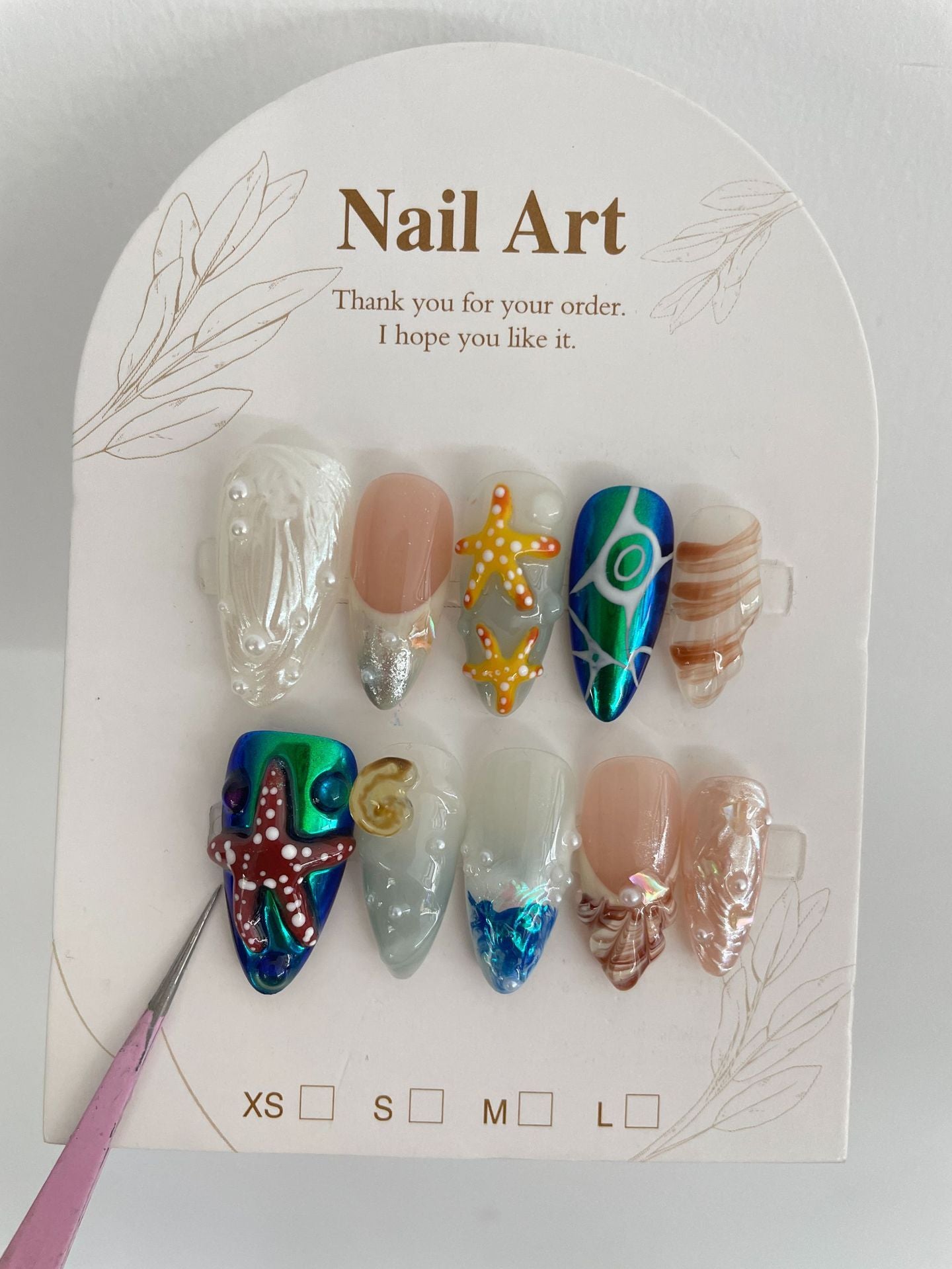Hand-painted Happy Underwater World White Advanced Long Manicure b62d9005 0832 4e20 94ce 7998f817ebc2