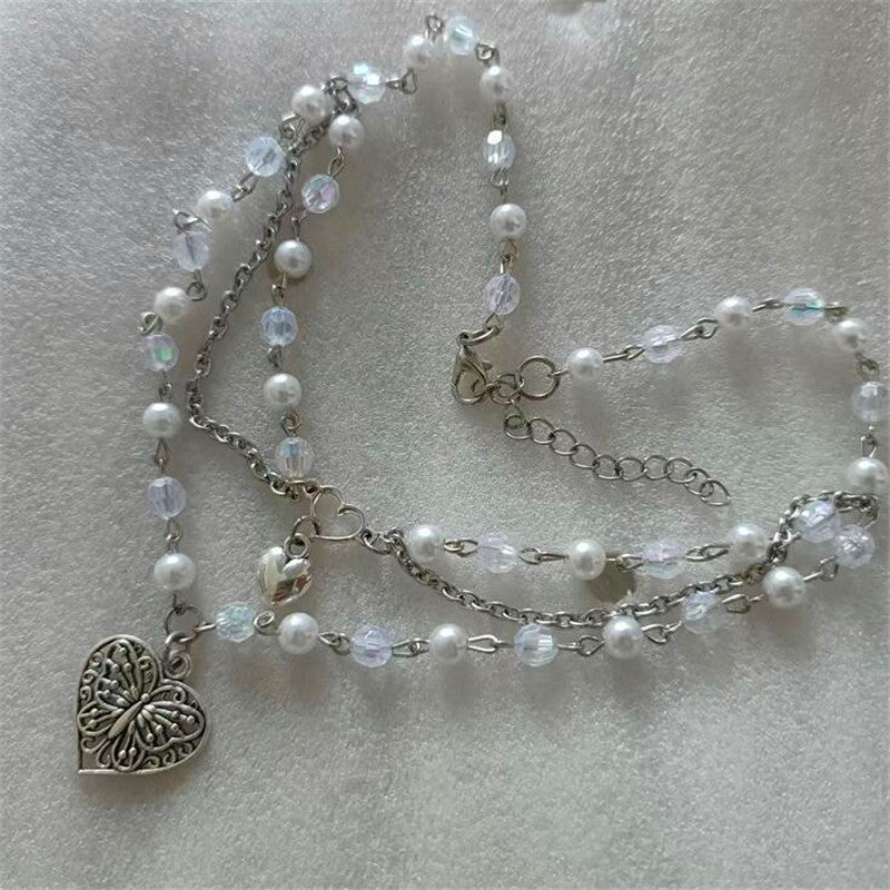 Multilayer Butterfly Love Necklace Female Pearl Peach Heart Choker b63af037 3c50 45ac 9c4c 8072ec1a7588