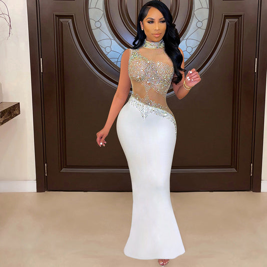 See-through Rhinestone Sleeveless Women's Nightclub Evening Dress b6487720 09f6 49d8 9850 d76b754fc6c1