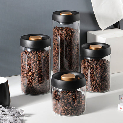 Vacuum Sealed Jug Set Black Coffee Beans Glass Airtight Canister Kitchen Food Grains Candy Keep Good Storage Jar Set Kitchen 