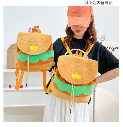 Cute Hamburger Plush Backpack Soft Cartoon Burger Plush Coin Purse Girls Kindergarten School Bookbag Children Kids Pack