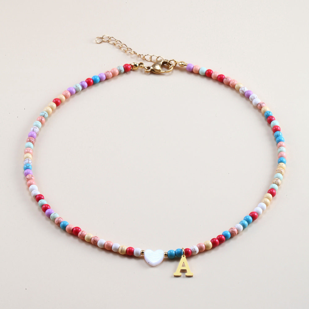 Colorful Beads Initial Choker For Women Stainless Steel Lett b66a5107 79bb 4dc6 8633 a528b4afa9c1