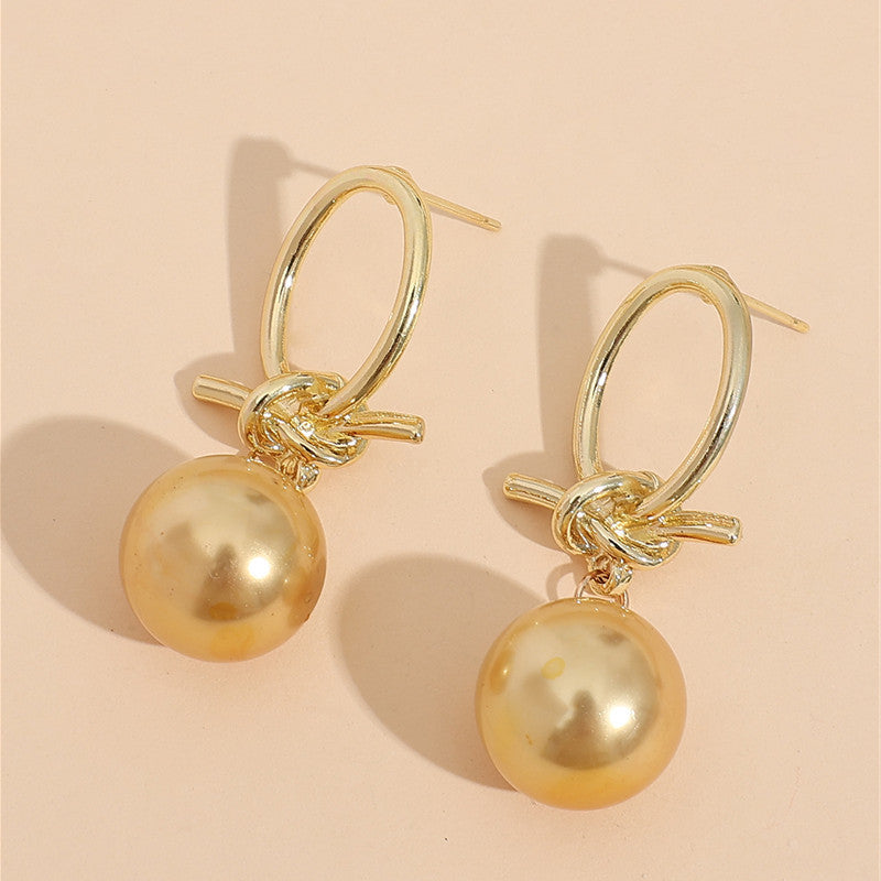 Elegant French Retro Personalized Knotted Pearl Earrings b6804352 060b 4a96 95d1 47df9eac5e7d