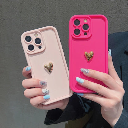 Frosted Three-dimensional Electroplating Golden Love All-inclusive Phone Case