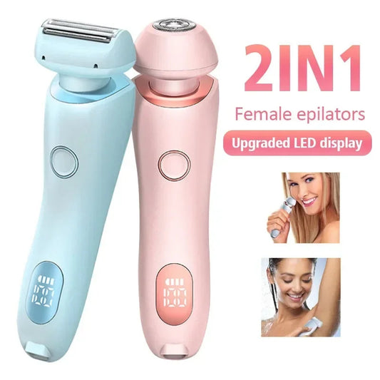 2 In 1 Hair Removal Epilator USB Rechargeable Trimmer Women Body Razor Face Leg Armpit Bikini Hand Pubic Shaver Hair Remover - HD Wireless Product #1