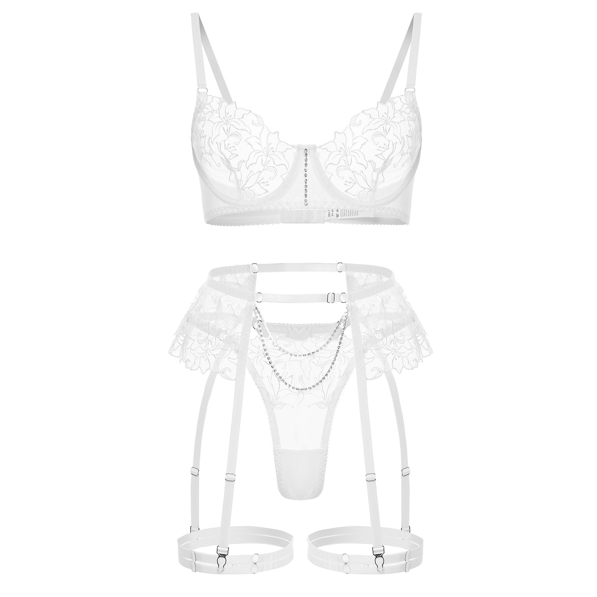 White Metal Chain Flowers Embroidered Underwear Bra Set b6b7e17c 4680 4f1a b89c 410a4d8786a5