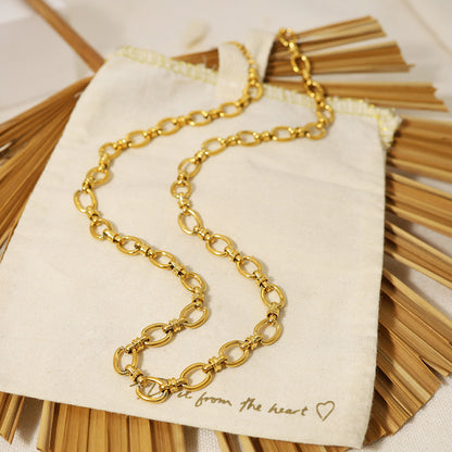 Thick Type Round Cuban Link Chain Necklace 18K Gold Plated Titanium Steel Clavicle Chain Women's Hip Hop b6cc6810 d9c8 42ae b