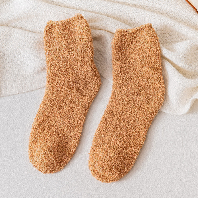 Autumn And Winter Half Velvet Socks Coral Velvet Women's Solid Color Socks Thickened Warm Mid-calf Length Socks b6dc0a1b da9b