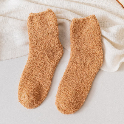 Autumn And Winter Half Velvet Socks Coral Velvet Women's Solid Color Socks Thickened Warm Mid-calf Length Socks b6dc0a1b da9b