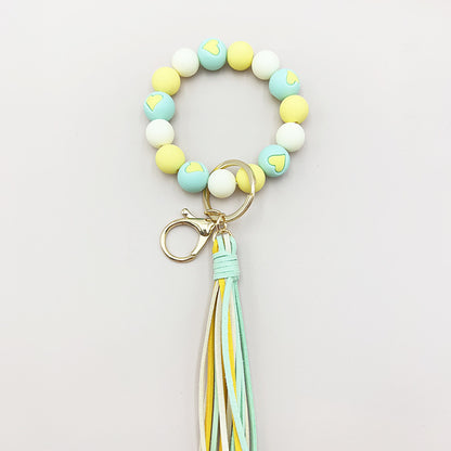 Cross-border Hot Selling Korean Velvet Tassel Cute Small Peach Heart Silicone Beads Bracelet Keychain Female Bracelet Car Sui