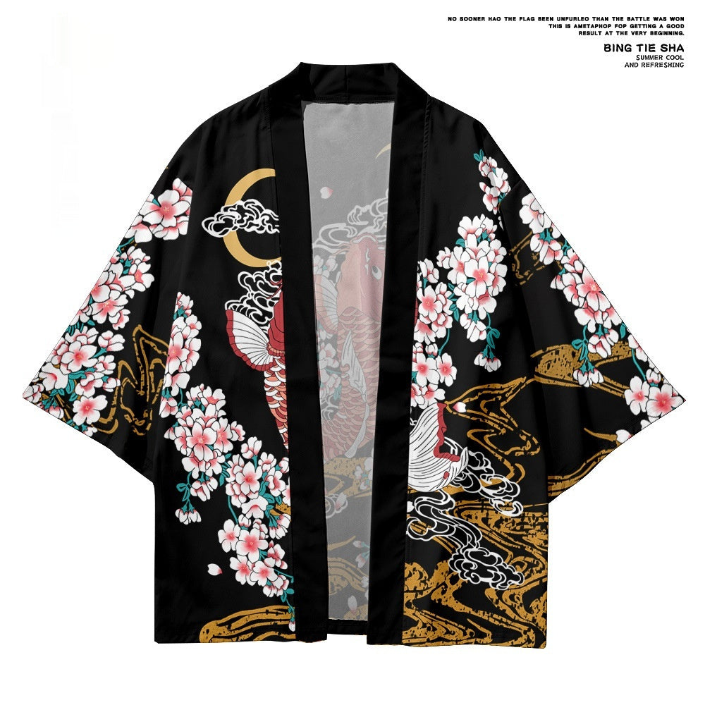 Koi Digital Printing Japanese Harajuku Kimono Robe Cloak Cropped Pants Set b6f0f730 8f99 4c91 a46b cb6c6fef300c fine
