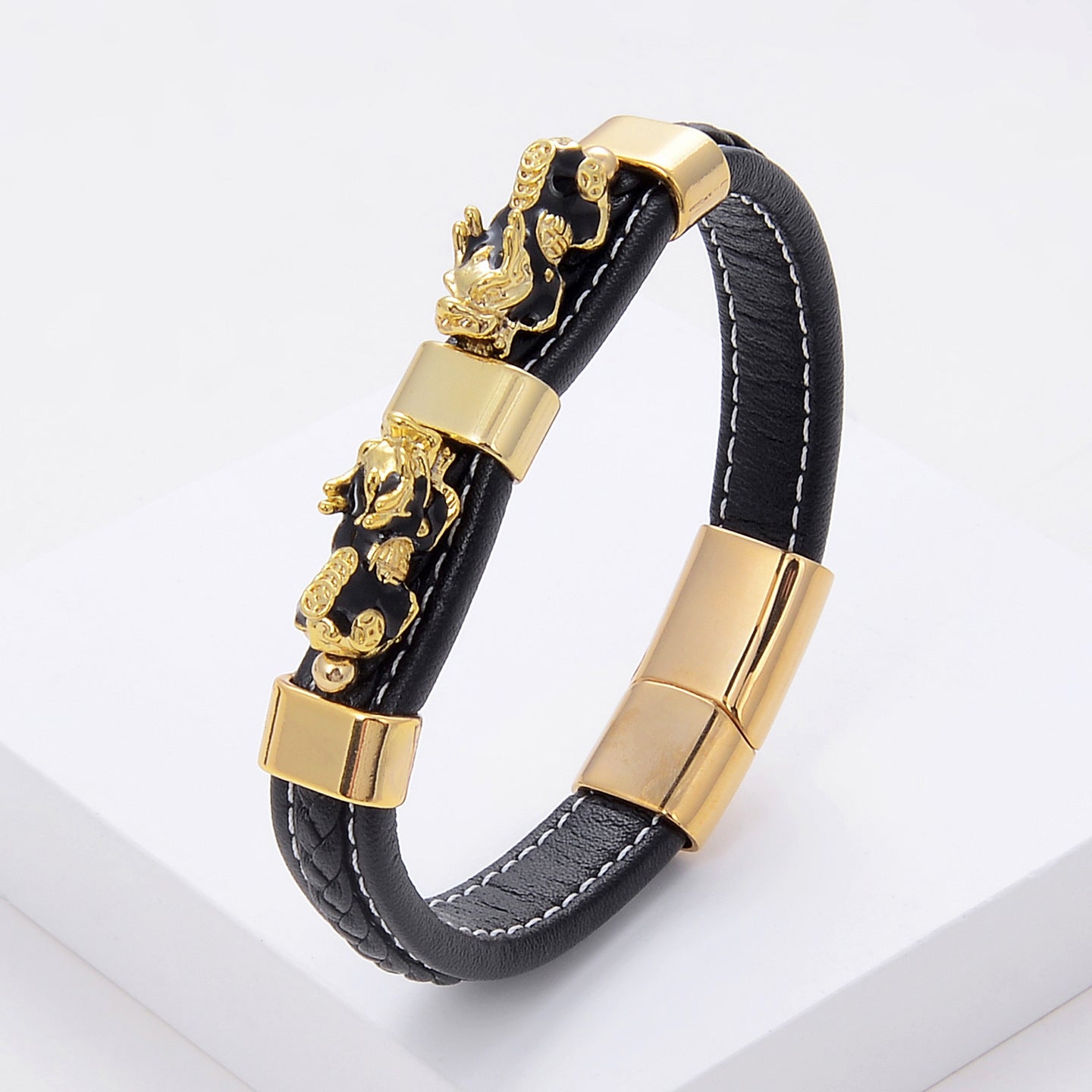 Vintage Braided Leather Rope Bracelet Stainless Steel b7179815 4c9f 422c 9cc0 7e3d883c11fc