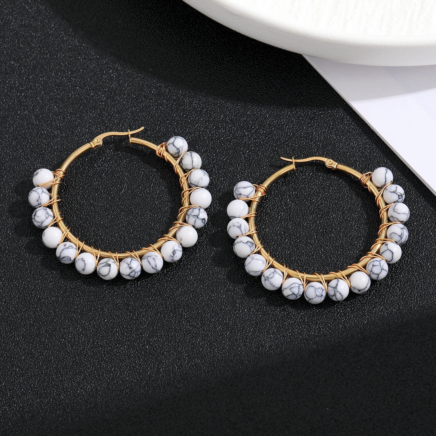 Natural Stone Stainless Steel Winding Earrings b719d38c 56ac 4ece a9bb 936d5a83c826