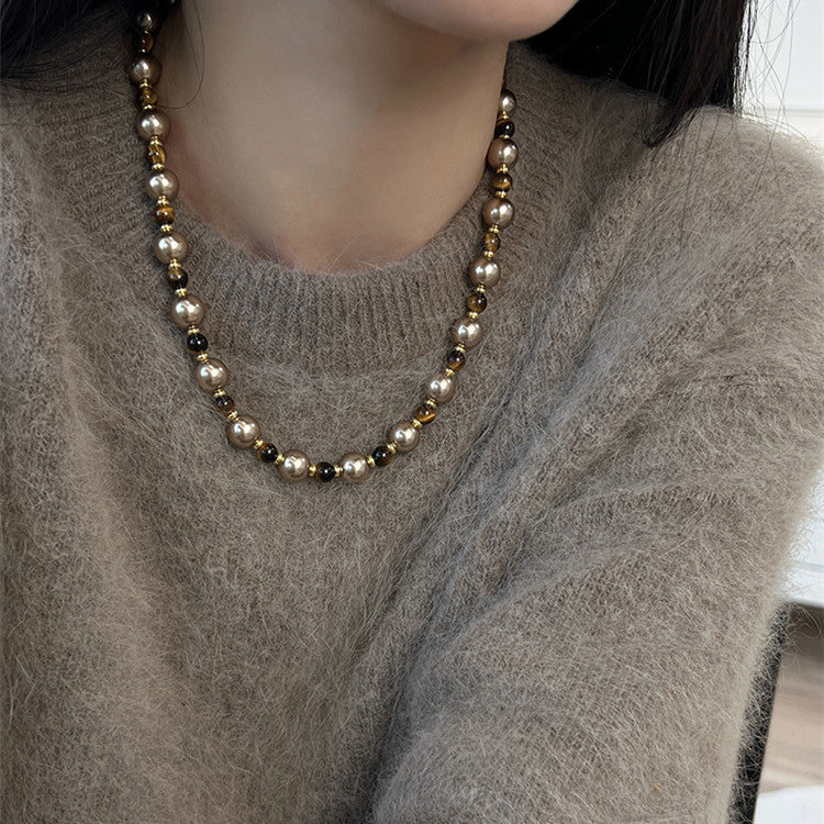 Brown Tiger Eye Pearl Necklace Autumn And Winter Light Luxury Niche Sweater Chain Women Fashion Jewelry b740a1f1 8b00 41b5 b0