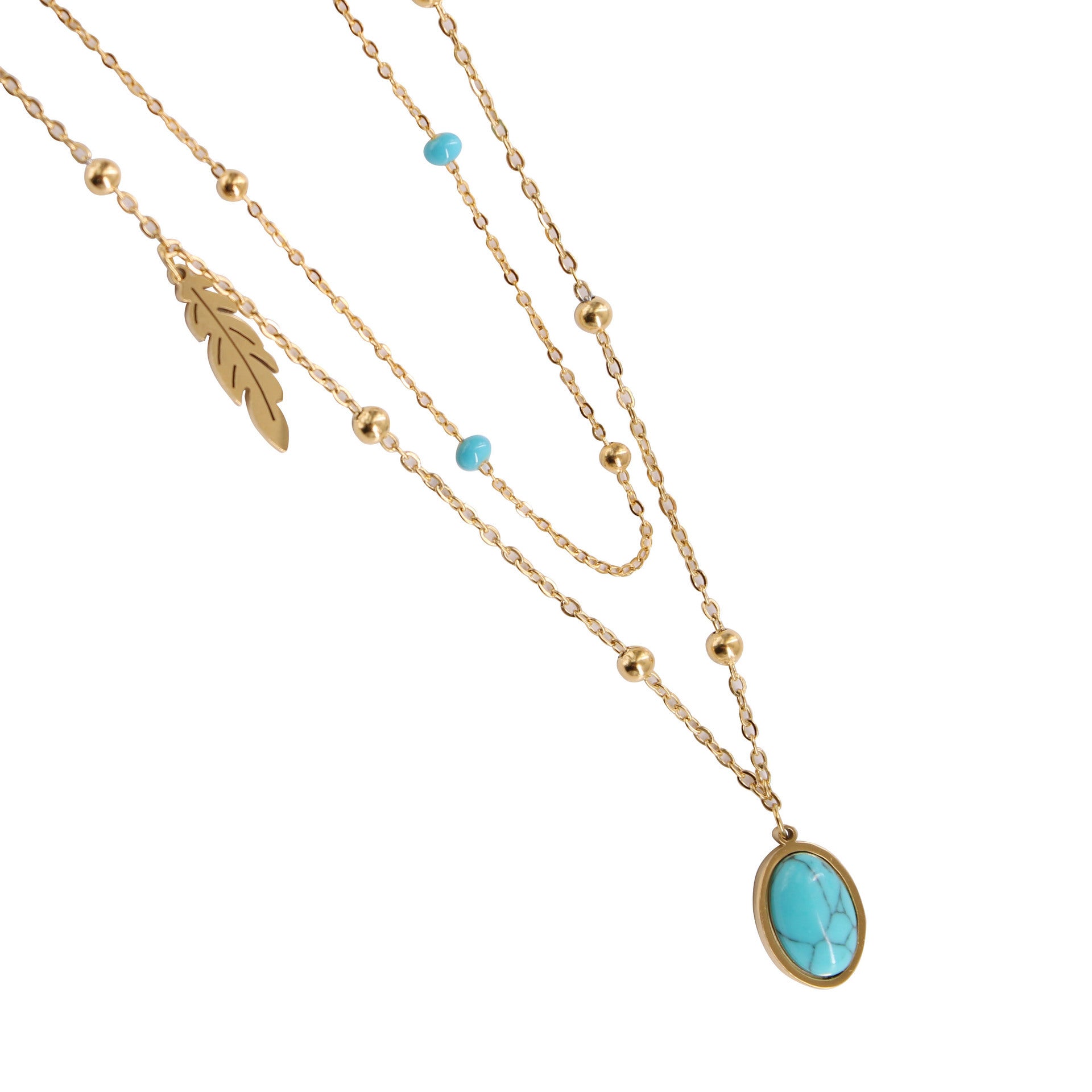 Natural Turquoise Oval Double Necklace Female b7471aa9 141c 46a9 90fe f1d98efd0b21