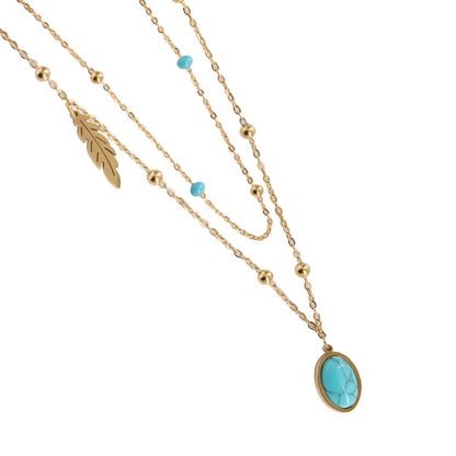 Natural Turquoise Oval Double Necklace Female b7471aa9 141c 46a9 90fe f1d98efd0b21