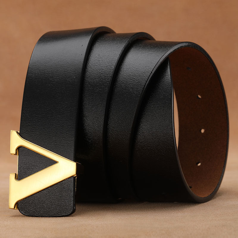 Factory Direct Sales Retro Smooth Genuine Leather Pure Cowhide Letter V Pants Belt b76538bf 1b22 430e 8fc0 d135e30e95ba