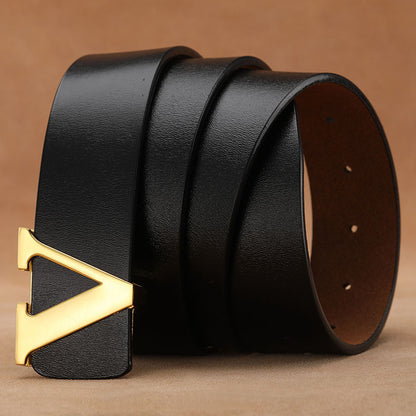 Factory Direct Sales Retro Smooth Genuine Leather Pure Cowhide Letter V Pants Belt b76538bf 1b22 430e 8fc0 d135e30e95ba