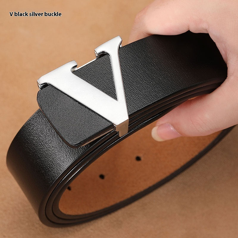 Factory Direct Sales Retro Smooth Genuine Leather Pure Cowhide Letter V Pants Belt b7858be4 0691 42b4 9818 a9678638591f trans