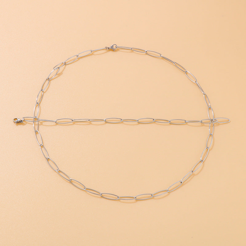 European And American Style Fashion Simple Titanium Steel Oval Ring Clavicle Chain Necklace b78e0e79 4227 4395 9a2b feb71b12f