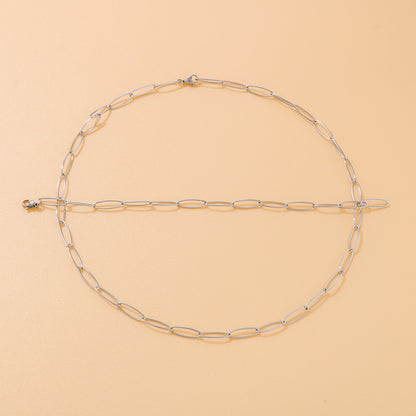 European And American Style Fashion Simple Titanium Steel Oval Ring Clavicle Chain Necklace b78e0e79 4227 4395 9a2b feb71b12f