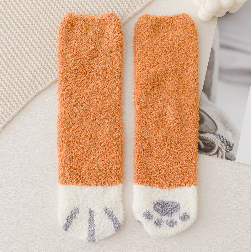 Coral Fleece Socks Women's Mid-calf Length Winter Thickened Fleece Warm Cat's Paw Socks b7909d7b eda5 4f9e a27e b5f968960328
