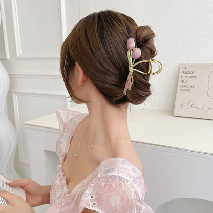 Oil Dripping Tulip Metal Grip Back Head Elegant Barrettes b7a91201 59b3 4856 9ef7 0826d3454b1c