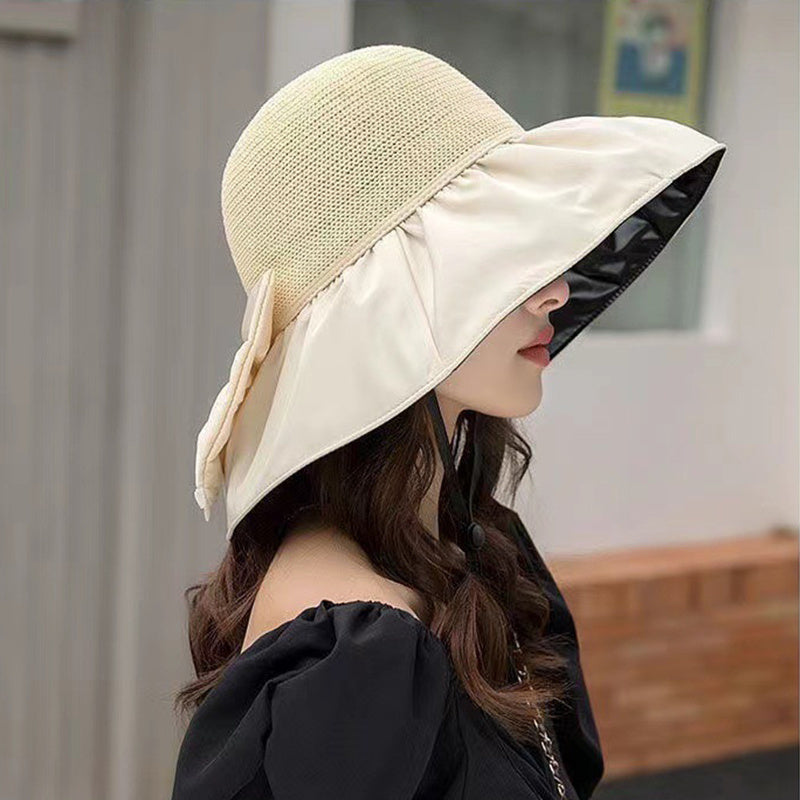 Summer Straw Sunhat With Large Brim And Big Bow Anti-UV Fisherman Hat Outdoor Sunshade And Face Protection Hat b8286cfb 63d9 