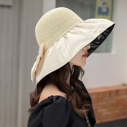 Summer Straw Sunhat With Large Brim And Big Bow Anti-UV Fisherman Hat Outdoor Sunshade And Face Protection Hat b8286cfb 63d9 