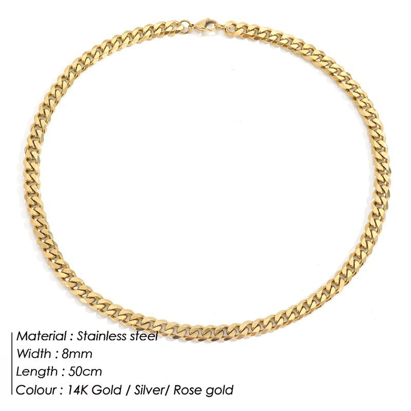 Stainless Steel Necklace 14K Gold Plated Cuban Chain Clavicle Chain b84b6826 850d 46d6 b127 4e89ff7bbc99