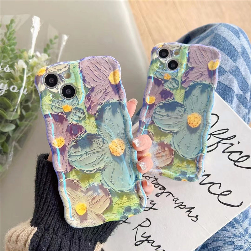 Retro Oil Painting Phone Case Blu-ray Flowers Shockproof Case For Iphone 13 12 13pro 14pro 13 Pro Max Silicone Phone Cover b8