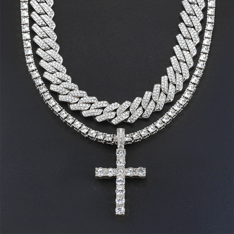 Cross 4.0mm Diamond Studded Single Row Men's Necklace b89134e6 a35e 496b 8237 bf1328e47814