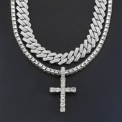 Cross 4.0mm Diamond Studded Single Row Men's Necklace b89134e6 a35e 496b 8237 bf1328e47814