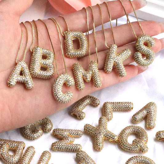 Brass Zircon Bubble Balloon Letter Pendant Necklace For Women b89b882f ada7 4fcd 9840 2331f1393361