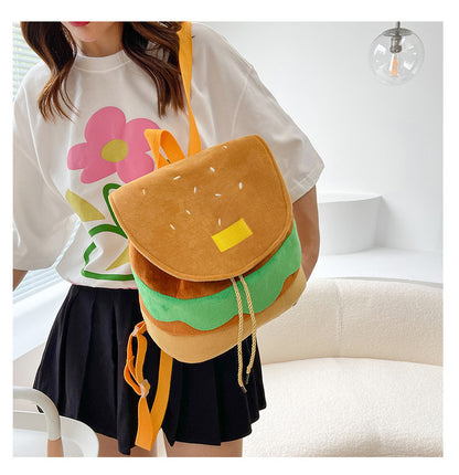 Cute Hamburger Plush Backpack Soft Cartoon Burger Plush Coin Purse Girls Kindergarten School Bookbag Children Kids Pack