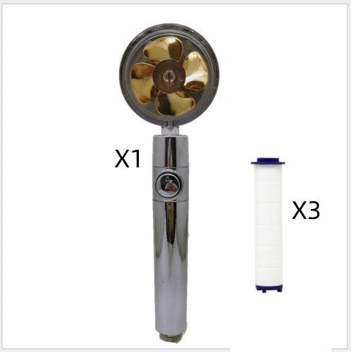 Propeller Driven Shower Head With Stop Button And Cotton Filter Turbocharged High Pressure Handheld Shower Nozzle b9268083 4e