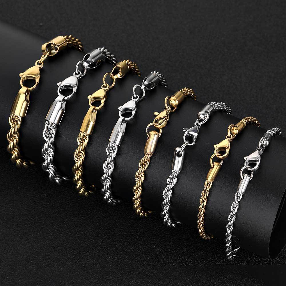 Fashion 18K Gold Button Chain Stainless Steel Twist Bracelet For Men b9516fda d77f 4a7b 877a f4822d836a7d