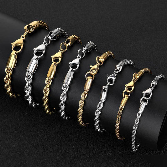 Fashion 18K Gold Button Chain Stainless Steel Twist Bracelet For Men b9516fda d77f 4a7b 877a f4822d836a7d