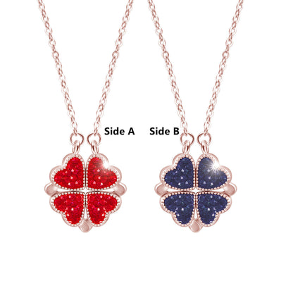Sterling Silver Double-sided Four-leaf Clover Can Be Opened And Closed, A Double-wearing Clavicle Chain b9614627 e317 46d5 8d