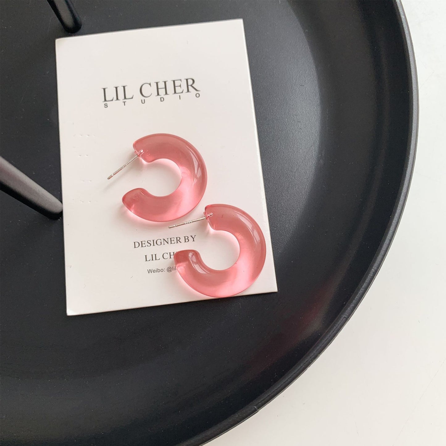 Sterling Silver Needle Transparent Jelly Color C- Shaped Earrings Japanese And Korean Temperamental All-match Face Slimming E