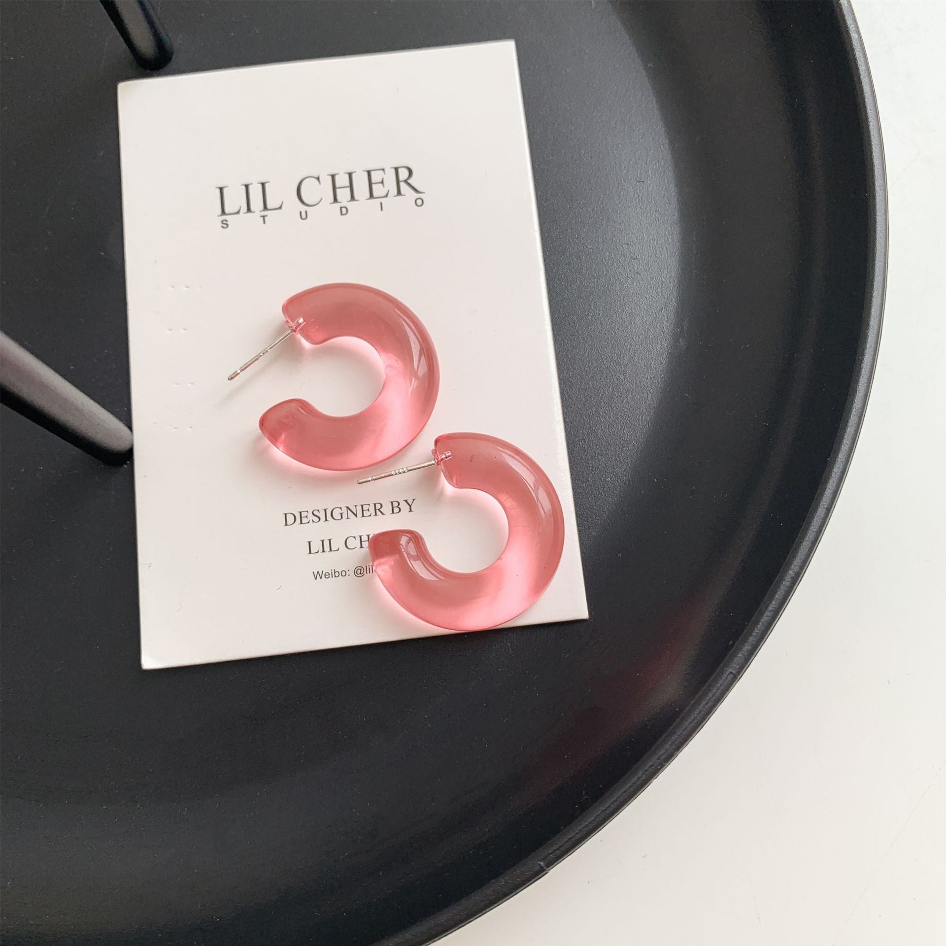 Sterling Silver Needle Transparent Jelly Color C- Shaped Earrings Japanese And Korean Temperamental All-match Face Slimming E